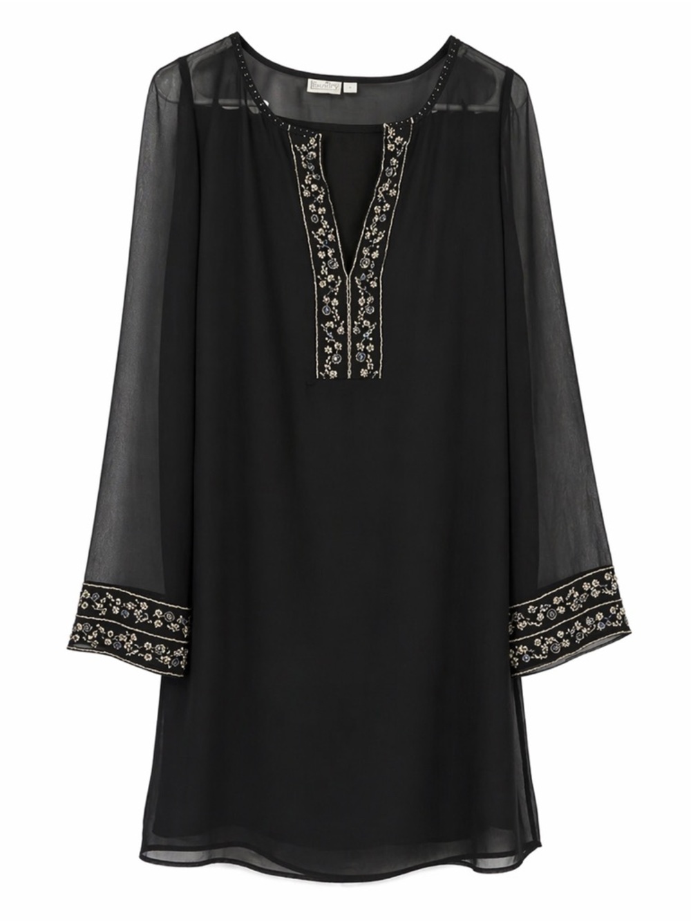 Lindex Black Embroidered Sheer Chiffon Beach Swim Coverup‎ Tunic EU 36 US 6 S